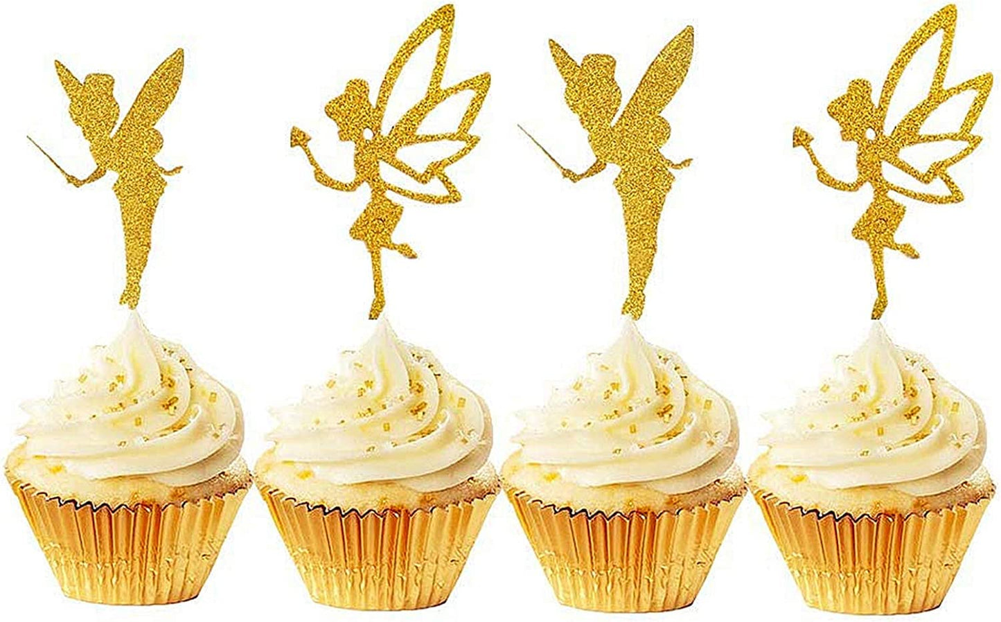 Jevenis 32Pcs Gold Glitter Fairy Cupcake Toppers Angel Cake Topper Ballet Cupcake Topper For Birthday Bridal Shower Baby Shower 