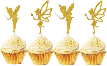 Jevenis 32Pcs Gold Glitter Fairy Cupcake Toppers Angel Cake Topper Ballet Cupcake Topper For Birthday Bridal Shower Baby Shower 
