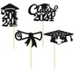 Gyufise 24Pcs Black Glitter 2024 Graduation Theme Cupcake Toppers Glitter Class Of 2024 Diploma Grad Cap Cupcake Picks For 2024
