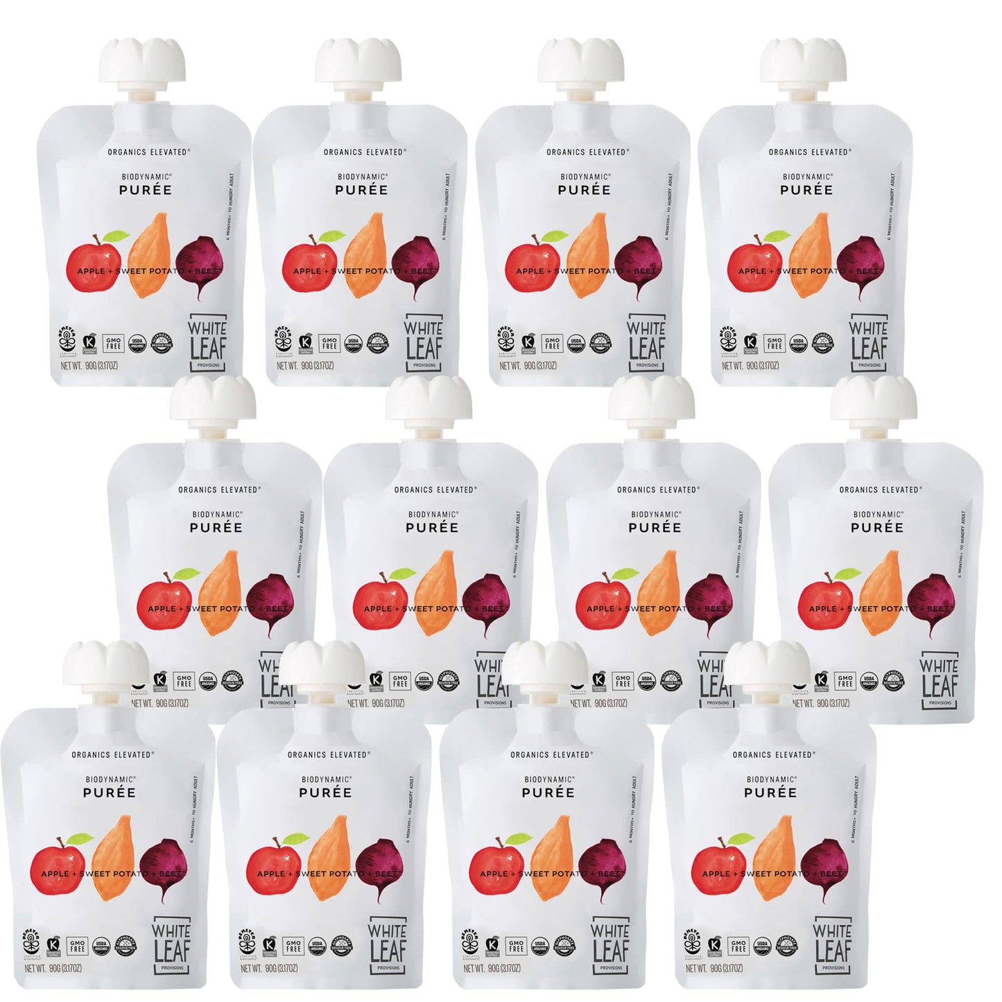 White Leaf Provisions Organic Purees / Baby Food Pouches - Fruits, Veggies & Grains, Toddler Snack, Regeneratively Farmed, No Added Sugar, Non-Gmo, Bpa-Free Pouches 3.17 Oz (Pack Of 24, Apple + Sweet Potato + Beet)