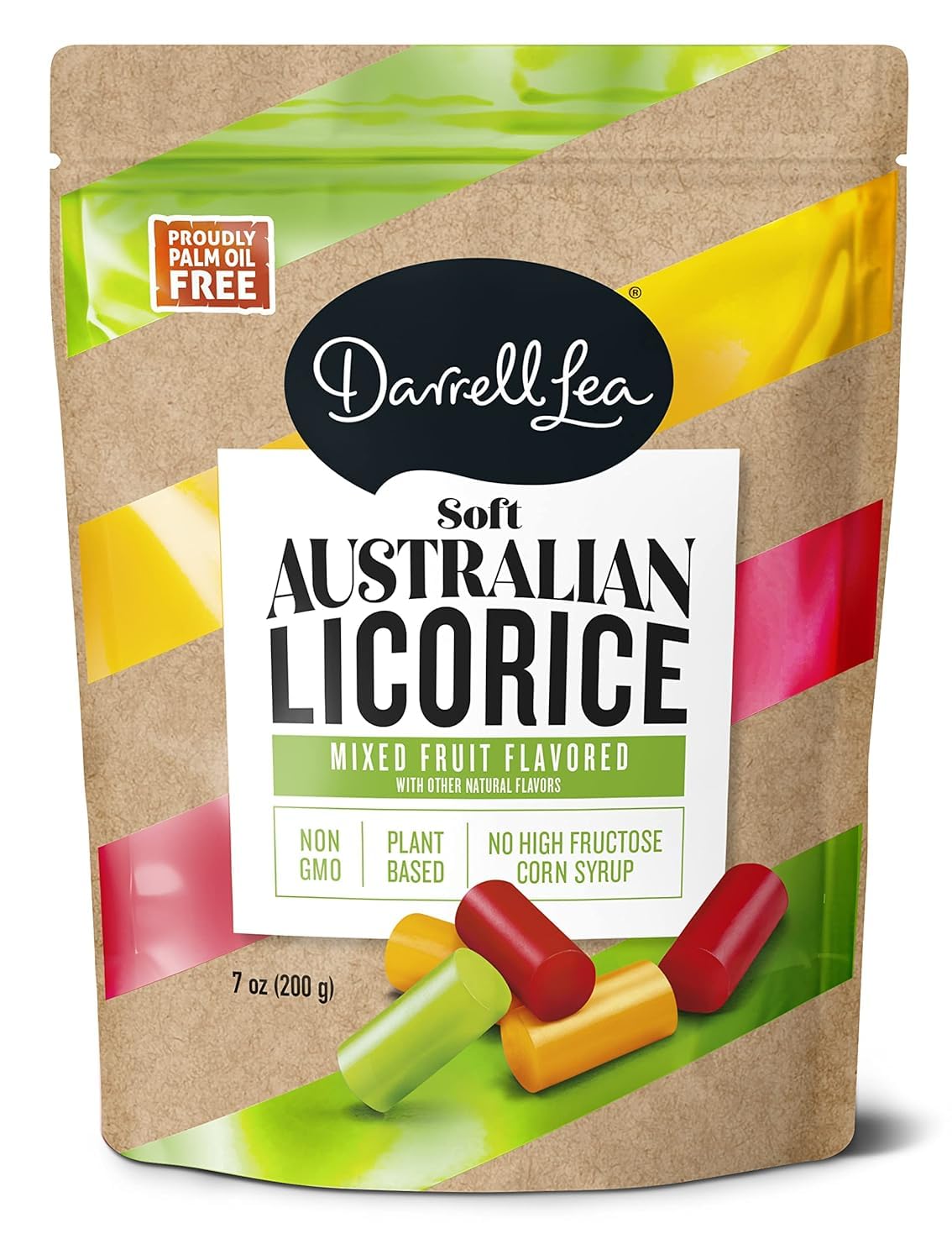Darrell Lea Soft Australian Licorice, Mixed Fruit Flavor, 7 Ounce Bag (1-Pack) | Non-Gmo, No Palm Oil, Plant Based, No High Fruc