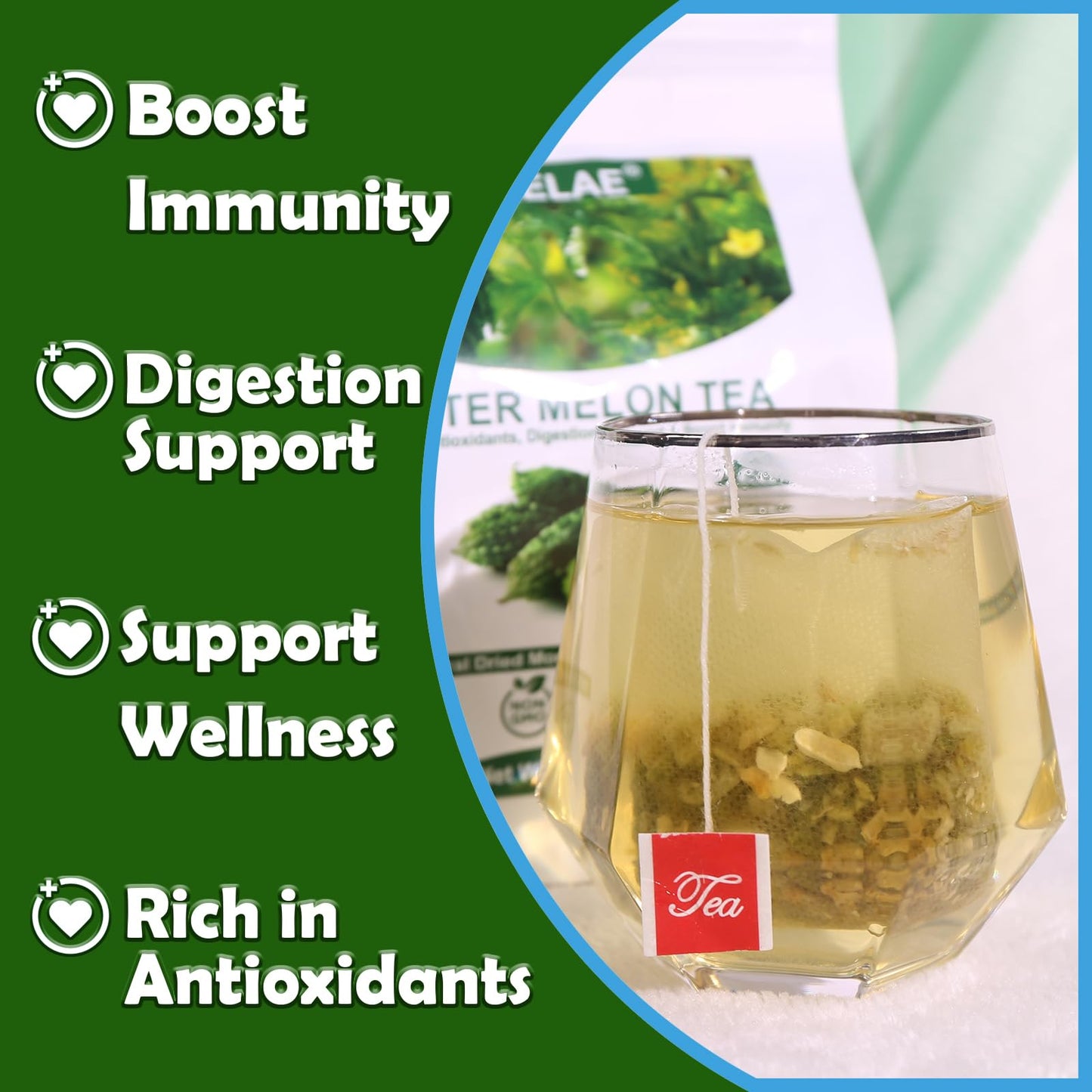 Tearelae - Bitter Melon Tea Bags - 2G X 50 Count - 100% Pure Natural Cut & Sifted Dried Momordica Charantia Slices Herbal Tea - Non-Gmo - Caffeine-Free - Pleasantly Bitter Flavor