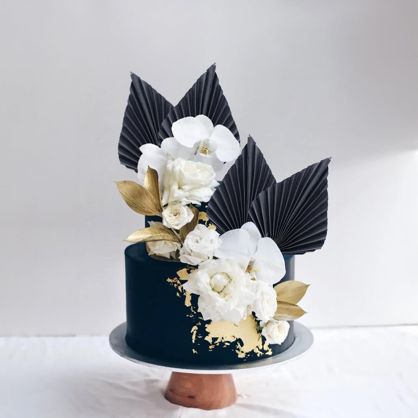 Gyufise Paper Palm Fan Cake Toppers, Black, 4.7 x 5.1, Model ZN0680-7, 6 Pcs for Birthday & Wedding Party Decorations