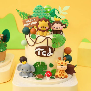 Jevenis Cute Jungle Animals Cake Decoration Wild One Cake Decoration Safari Cake Decoration Giraffe Elephant Lion Tiger Cake Jun