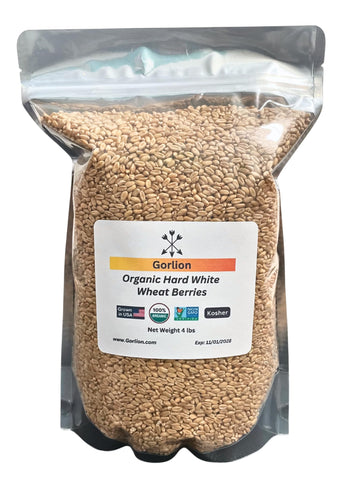 Gorlion Organic Hard White Wheat Berries 4 LBS. Great for Bread, Pancakes, Waffles, Pastries, Cereals, Salads, Flatbreads, Crack