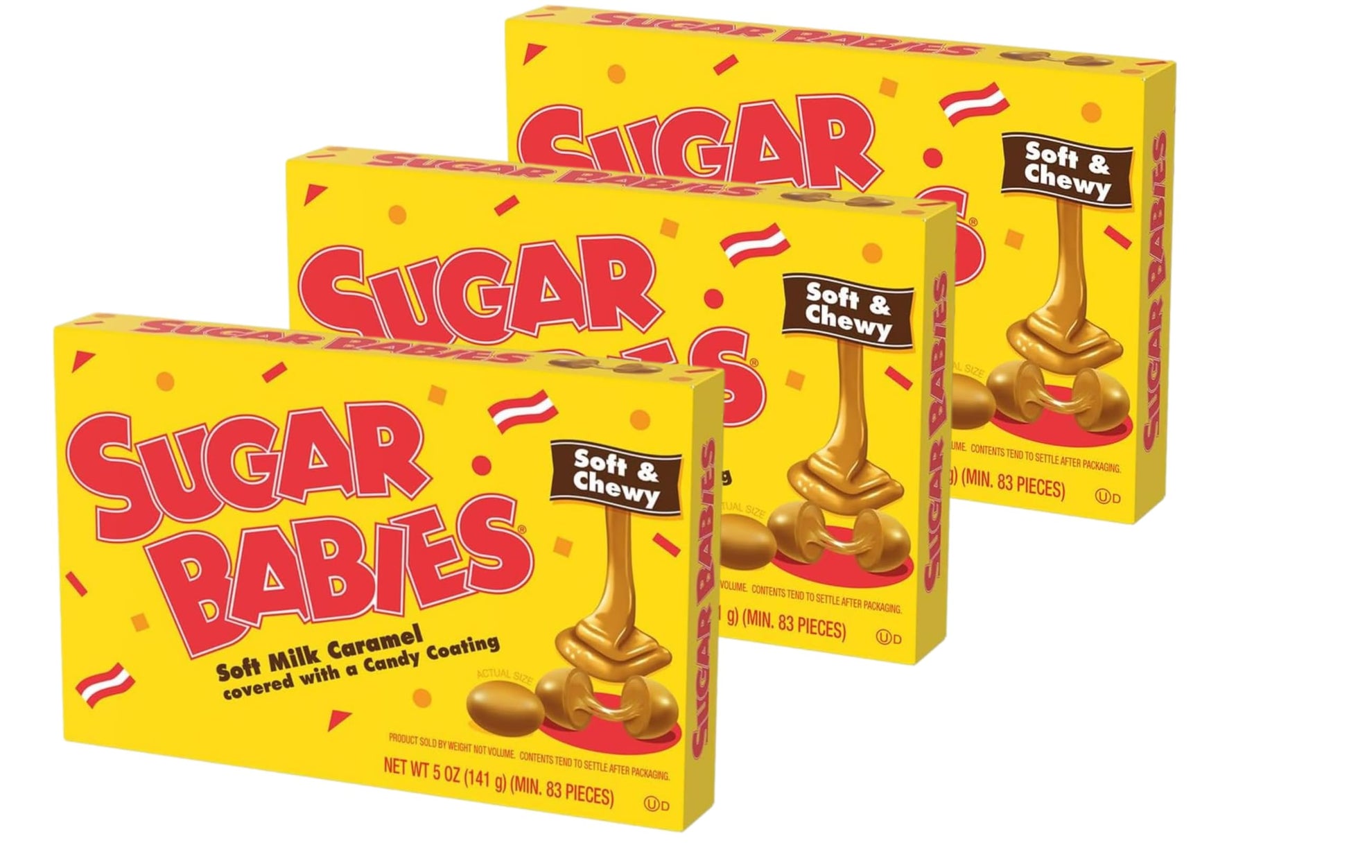 Sugar Baby Theater Box 5oz (Pack of 3) | Soft & Chewy Milk Caramel Coated Candies | Great for Birthday, Halloween, Christmas Hol
