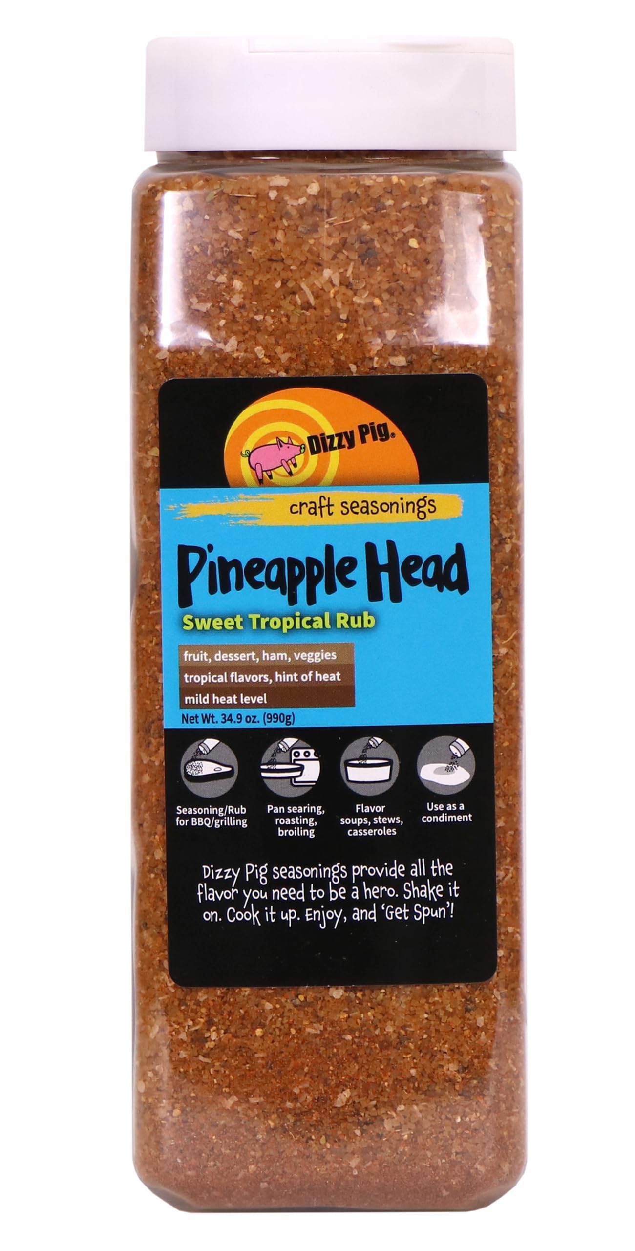 Dizzy Pig Pineapple Head Tropical Seasoning Rub - 34.88 oz - Hand Made in the USA - MSG Free, Gluten Free