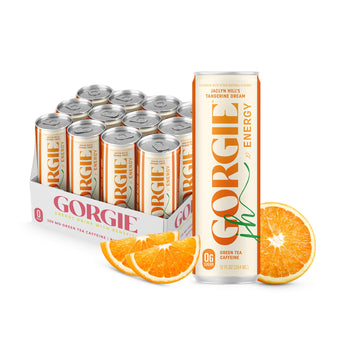 GORGIE Sugar Free Natural Energy Drinks, Orange Twist, 12 Pack, Vegan, Low Calorie, Sparkling Energy with Green Tea Caffeine