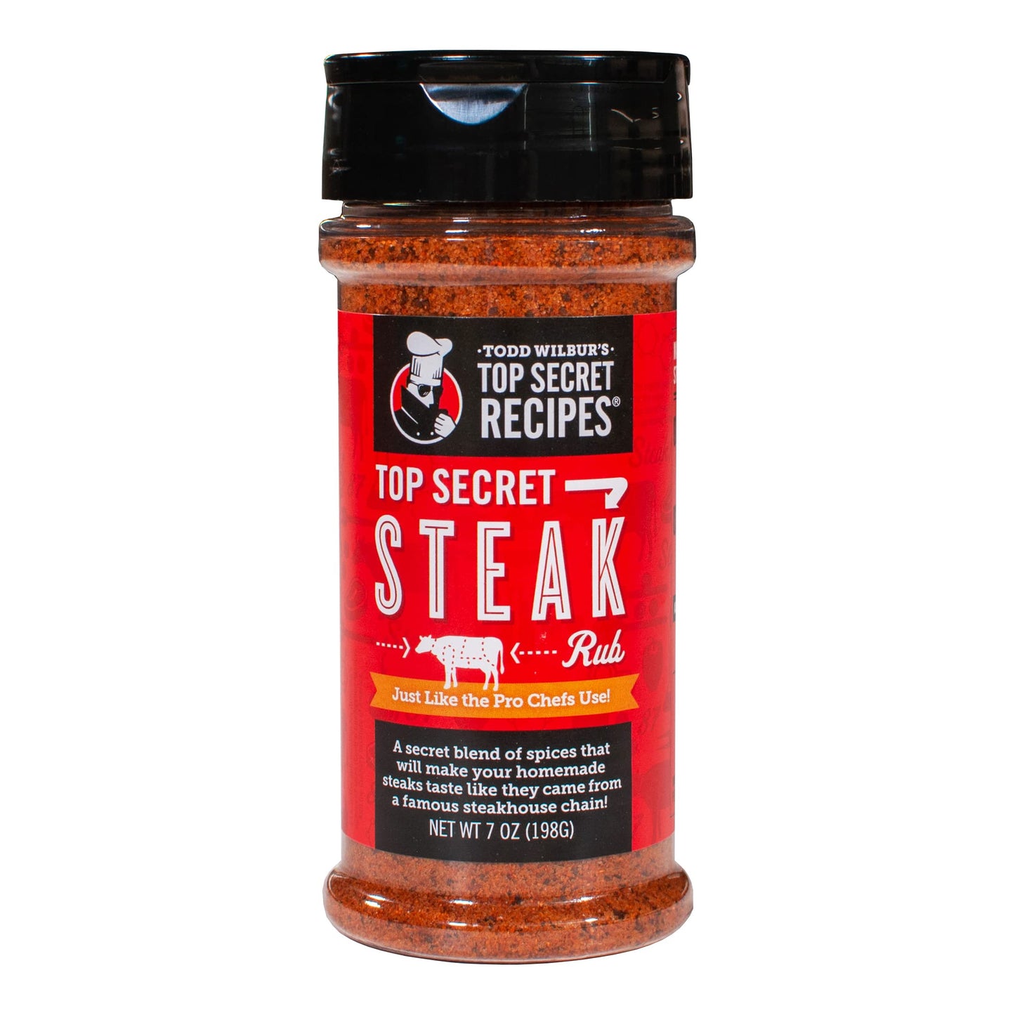 Todd Wilburs Top Secret Recipes Steak Rub - Gluten Free Meat Seasoning - 6 oz Shaker Bottle