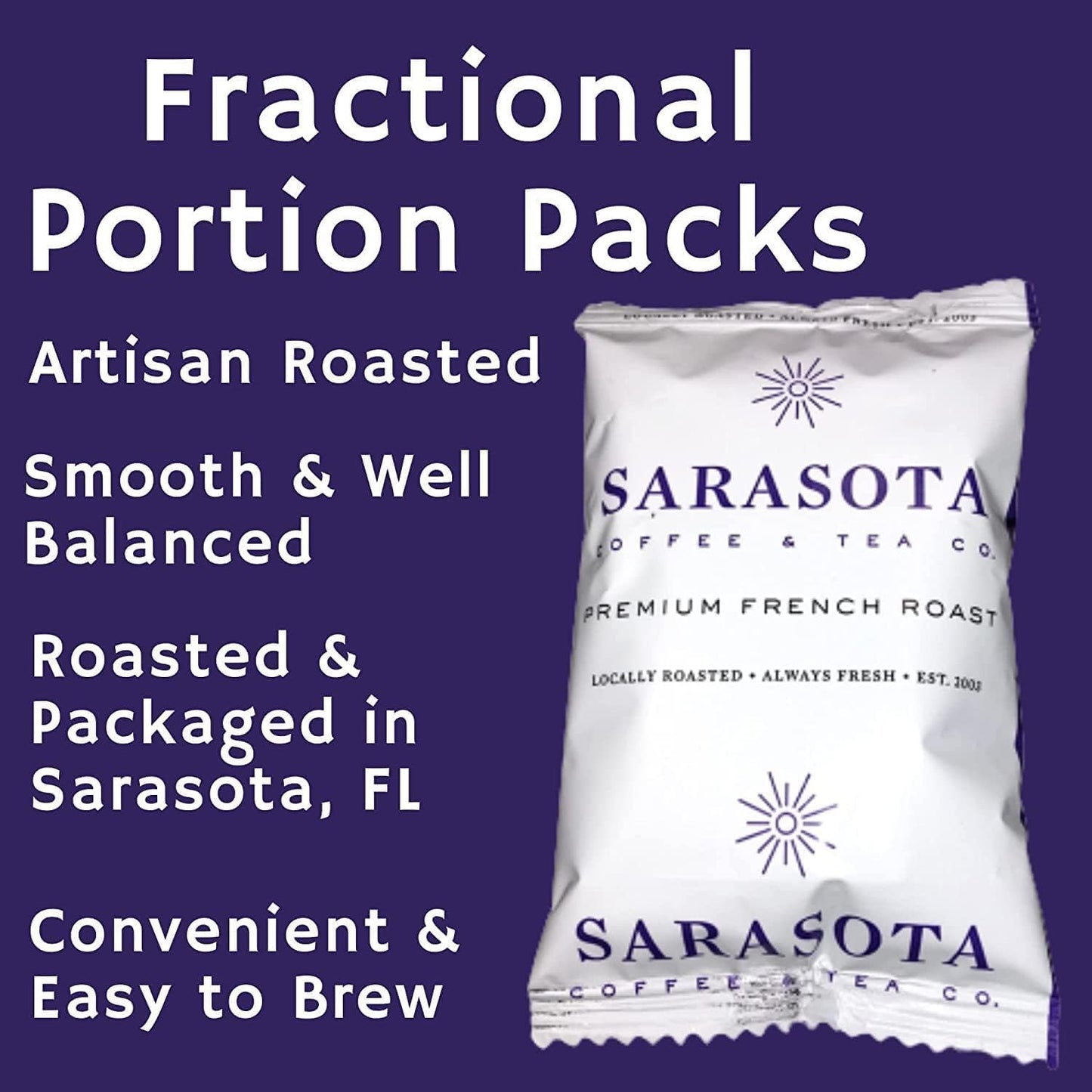 SARASOTA COFFEE & TEA CO. Gourmet Dark French Roast Coffee Packets, Low Acid, 2 Ounce Bags, 12 Count