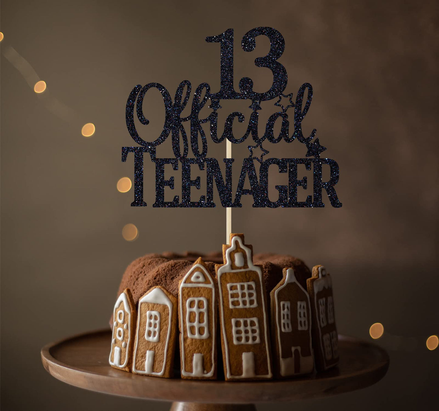 Black Glitter 13 Official Teenager Cake Topper, Cheers To 13 Years Decor, 13Th Birthday Party Decorations