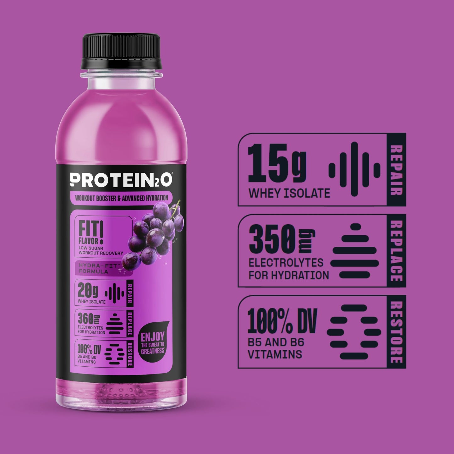 Protein2o Hydration Drink - Clear Whey Protein Isolate & Electrolytes - 15g Protein - 16.9 Fl Oz (Pack of 12) - G  Flavor