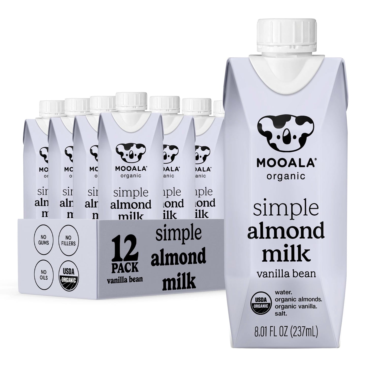 Mooala Organic Almondmilk Vanilla, Dairy-Free Plant-Based Milk, 8 Fl Oz, Pack of 12