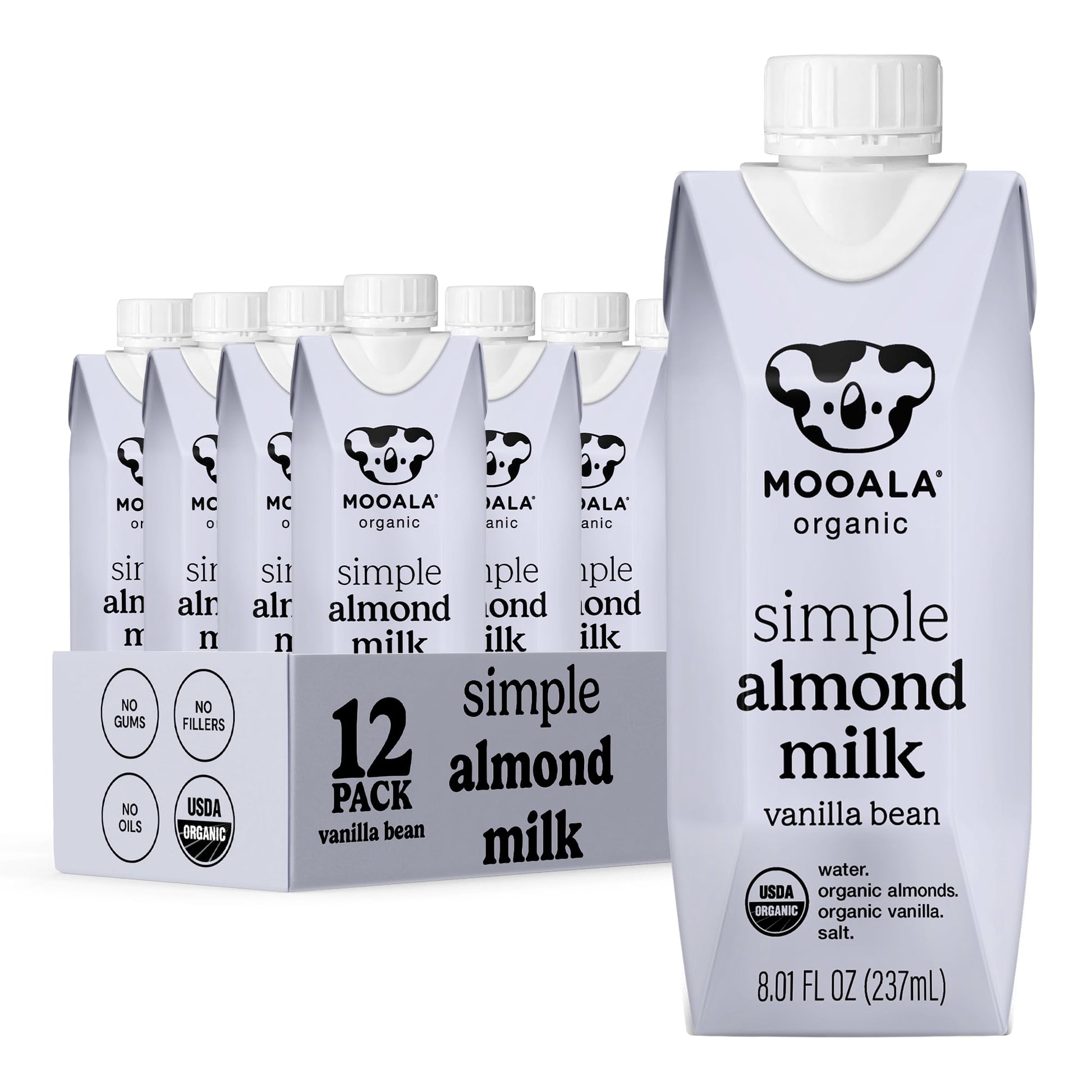 Mooala Organic Almondmilk Vanilla, Dairy-Free Plant-Based Milk, 8 Fl Oz, Pack of 12