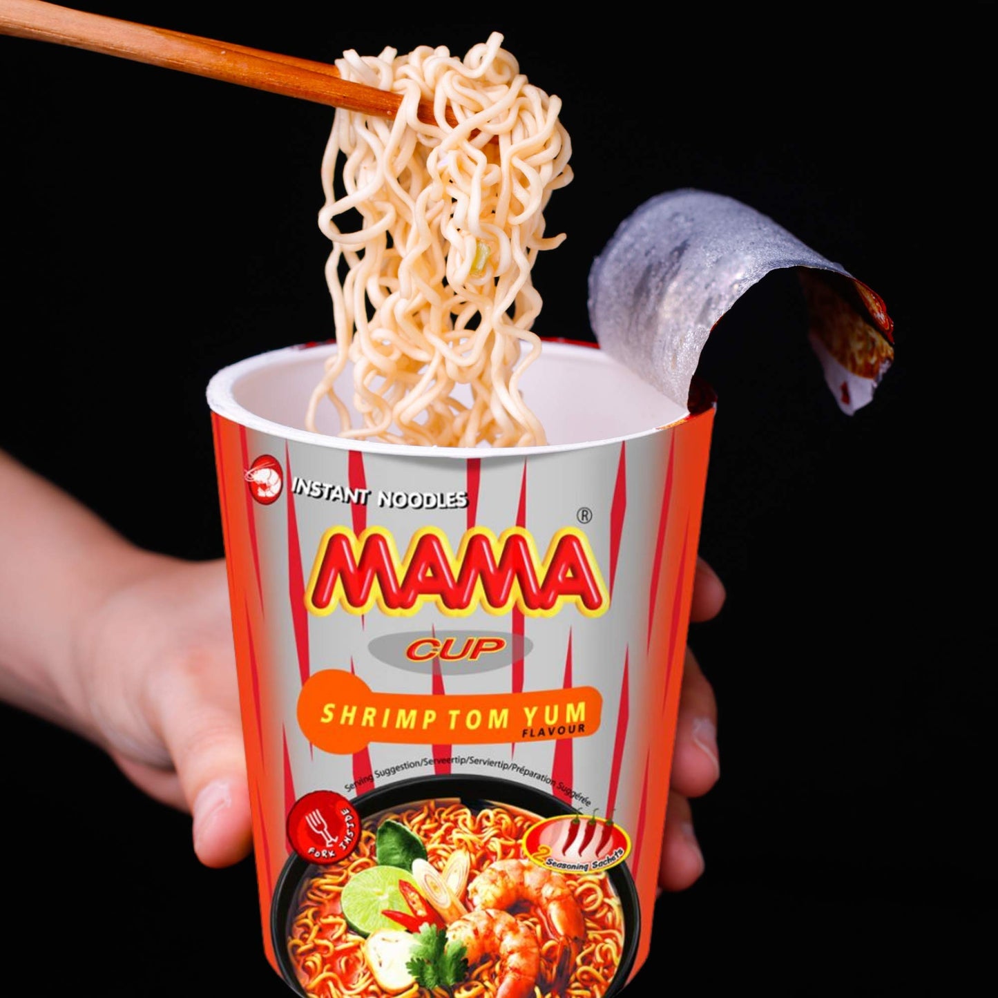 Mama Noodles Shrimp Tom Yum Instant Cup Of Noodles W/Delicious Thai Flavors, Hot & Spicy Noodles With Shrimp Tom Yum Soup Base,