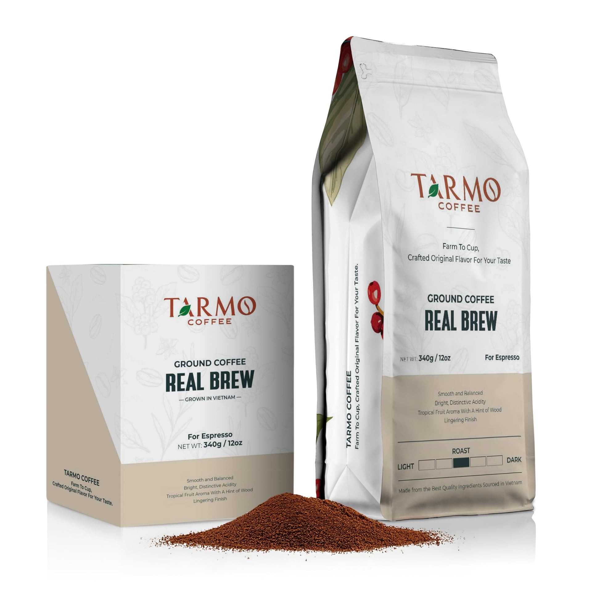 Tarmo Coffee | REAL BREW - Low Acid Ground Coffee, Vietnamese Coffee, Premium Arabica, Medium Roast, 12 Oz Bag