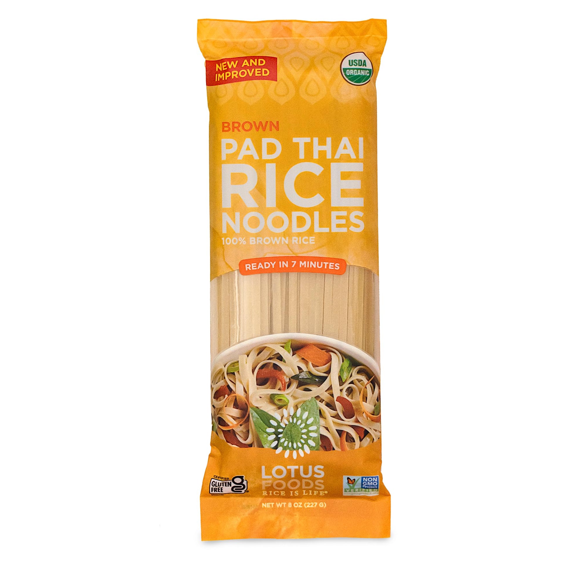 Lotus Foods Organic Brown Rice Pad Thai Noodles - Asian Style Noodles for Stir Fry, Gluten Free, Vegan, Whole Grain, Non GMO, Se