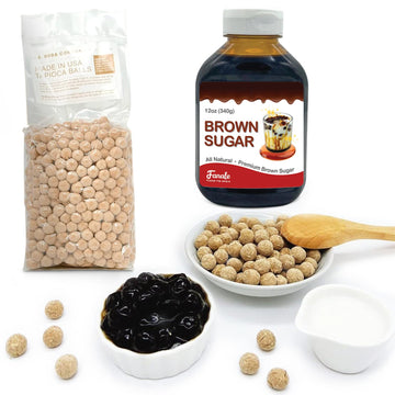 Fanale Brown Sugar Boba Tea Kit with Boba Pearls, US Boba Co Tapioca Pearl Made in USA 1 Pound, Brown sugar boba milk tea, Hand 