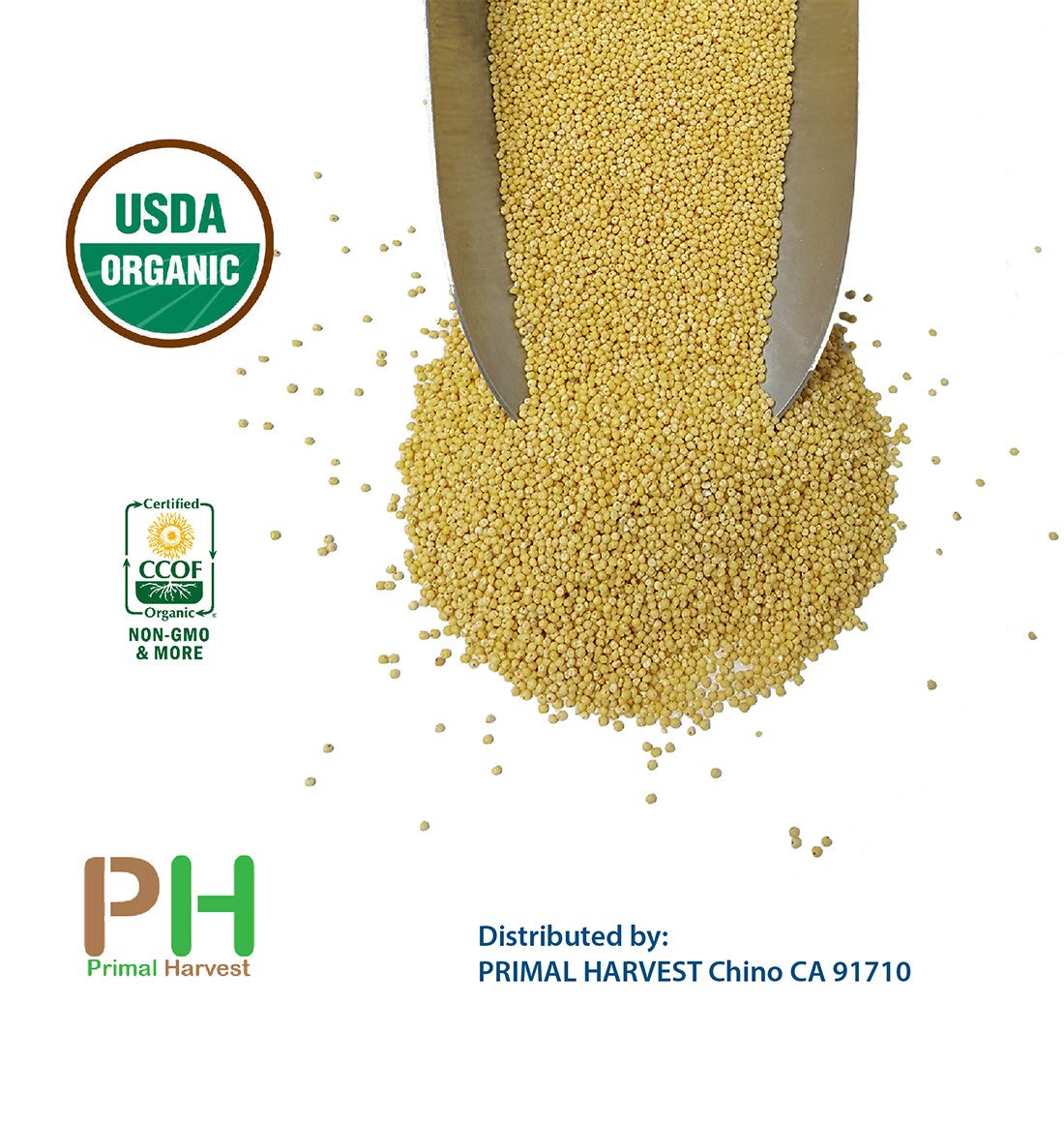 PRIMAL HARVEST USA Grown Organic Millet, Whole Grain Seeds, Non-GMO, Gluten-Free, 3 Pound Pack