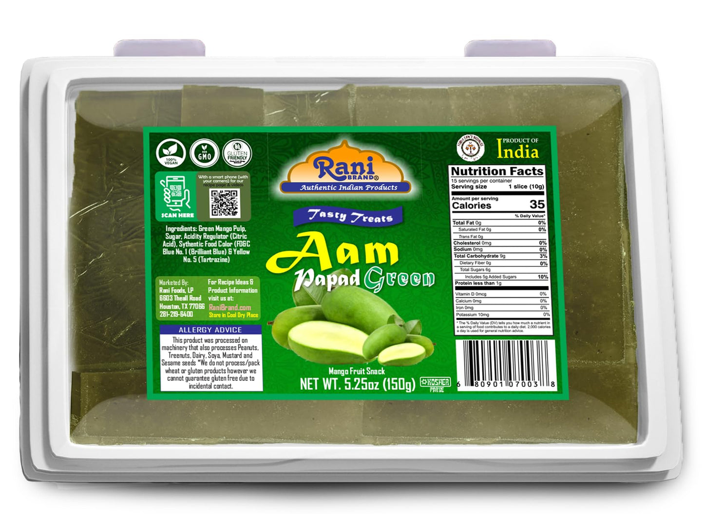 Rani Aam Papad (Mango Fruit Snack) Green Mango with Spice Mix 5.25oz (150g) ~ All Natural | Vegan | Gluten Friendly | Kosher | I