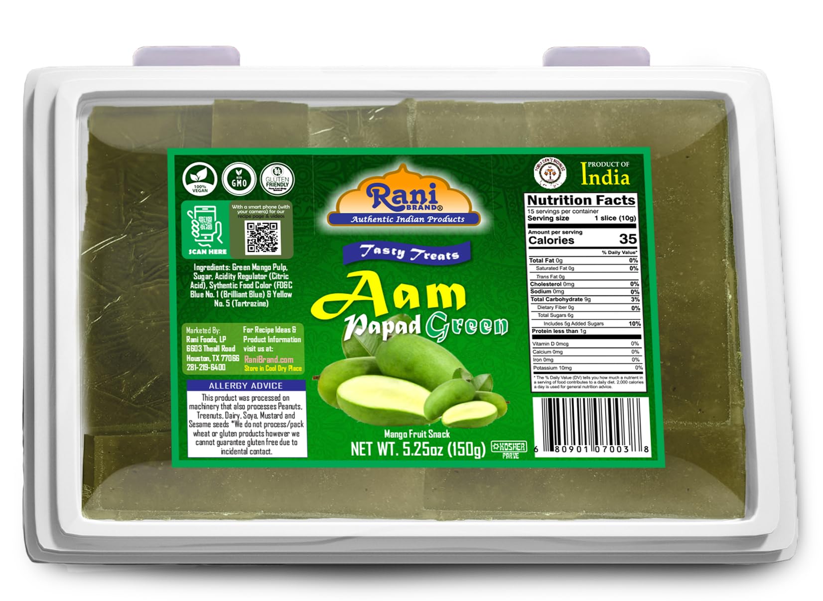 Rani Aam Papad (Mango Fruit Snack) Green Mango with Spice Mix 5.25oz (150g) ~ All Natural | Vegan | Gluten Friendly | Kosher | I
