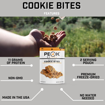 Peak Refuel Dessert Bites | Peanut Butter Chocolate Chip Cookies | Freeze Dried Backpacking And Camping Food | Tasty Trail Treat