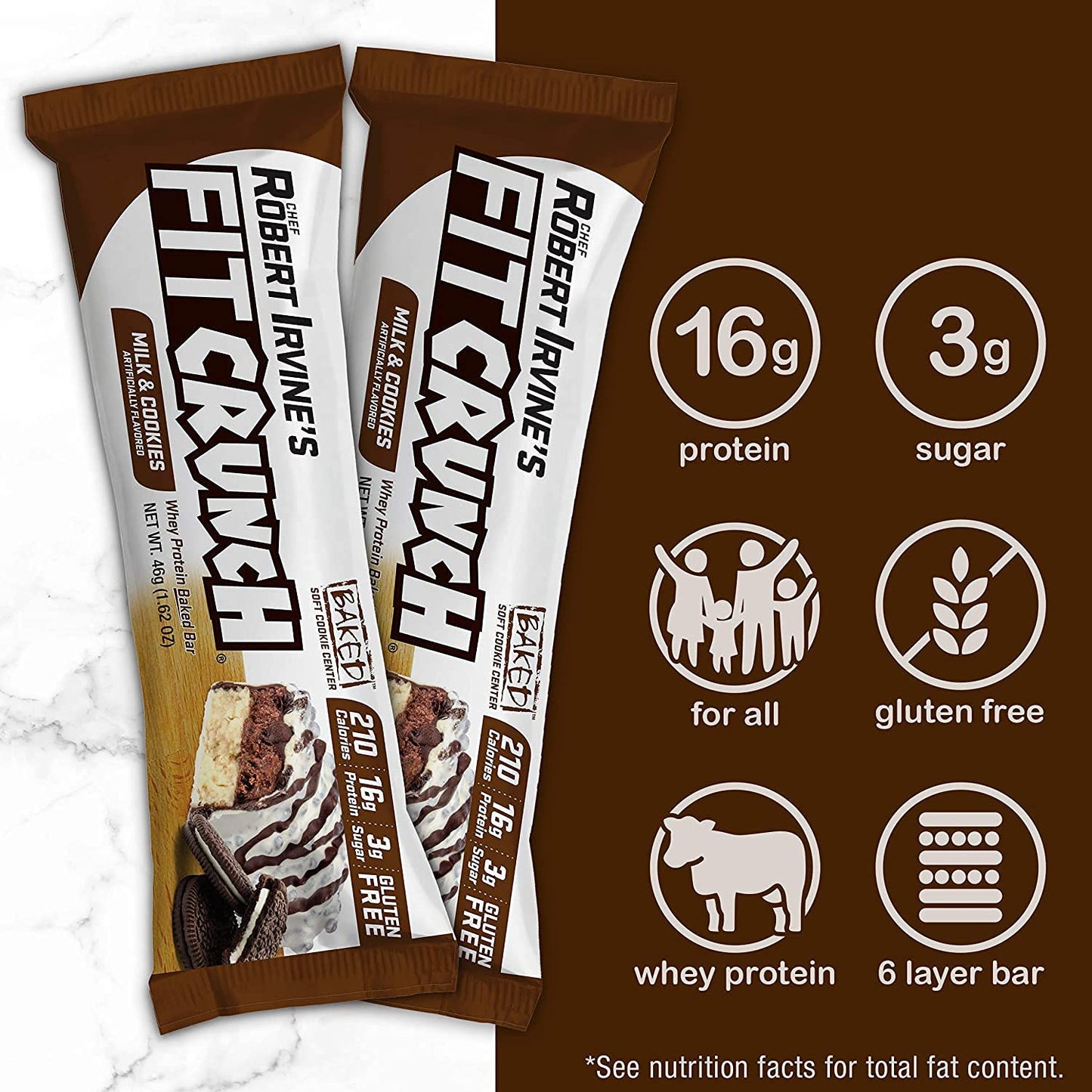 Fitcrunch Snack Size Protein Bars, 6-Layer Baked Bar, 3G Of Sugar & Soft Cake Core (18 Bars, Milk And Cookies)