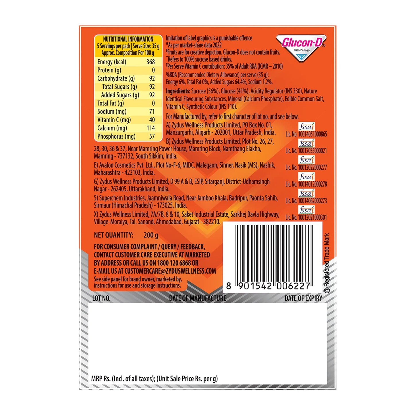 Glucon-D Tangy Orange Glucose Powder(200G, Refill)| For Tasty & Healthy Orange Flavoured Glucose Drink| Provides Instant Energy|