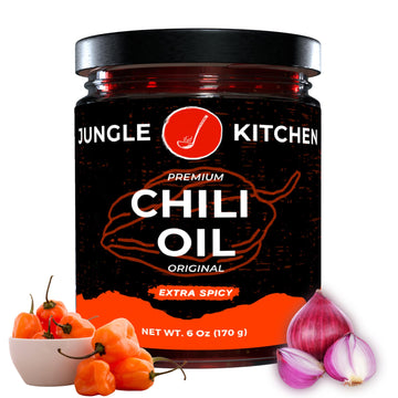 Jungle Kitchen Extra Spicy Crunchy Garlic Chili Oil, Vegan & Gluten-Free, 6oz
