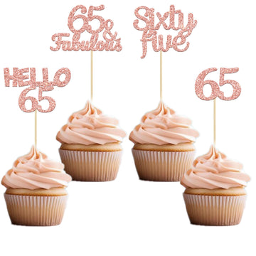 Gyufise 24 Pack Glitter 65Th Birthday Cupcake Toppers Hello 65 Sixty Five Cake Toppers 65 & Fabulous Cupcake Picks For 65Th Birt