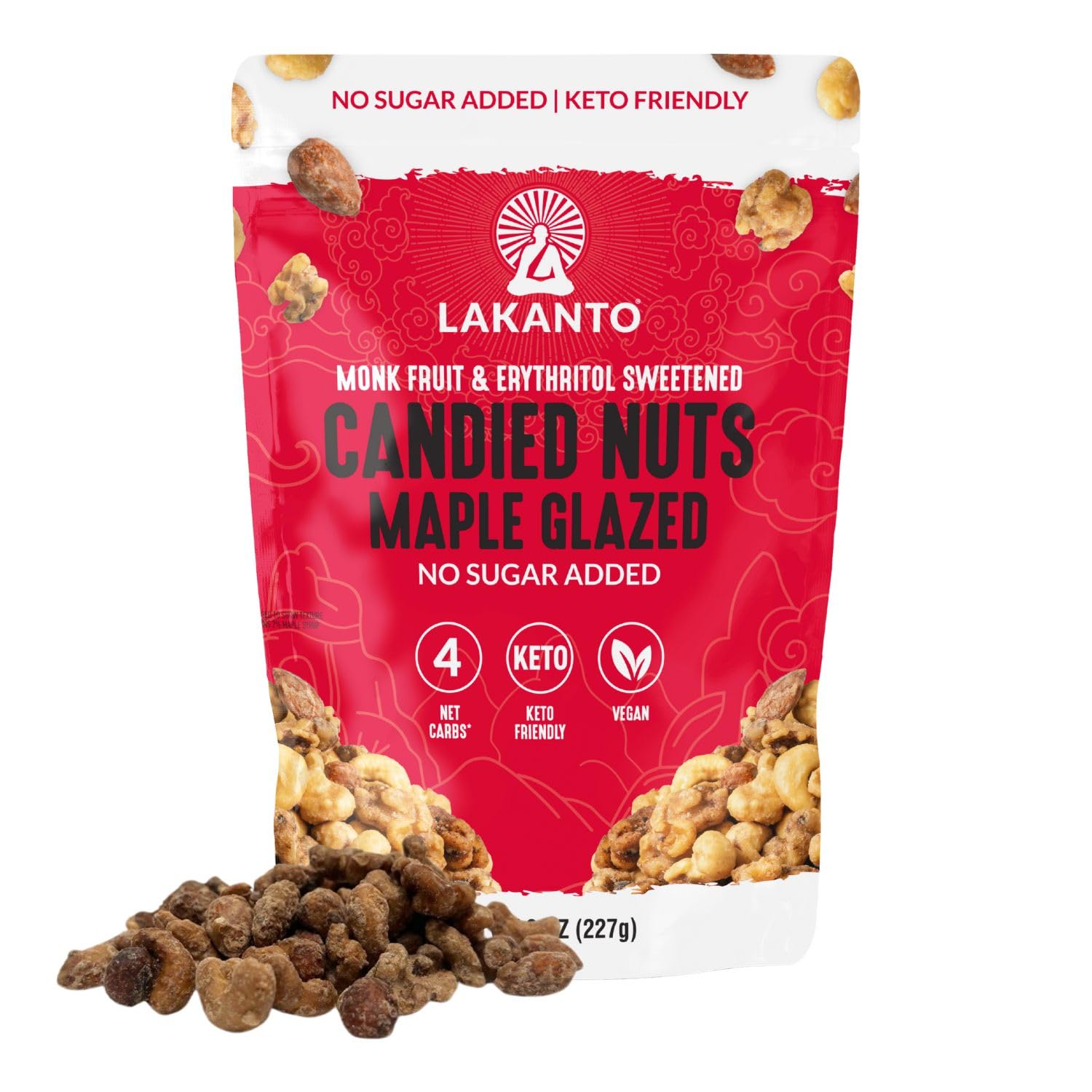 Lakanto Candied Nuts Maple Glazed - No Sugar Added, Sweetened with Monk Fruit, 3 Net Carbs, Keto Diet Friendly, Vegan, On the Go