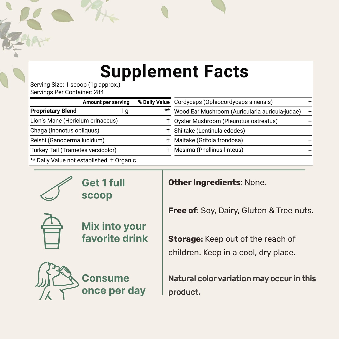 Micro Ingredients Organic Mega Mushroom Complex Powder, 10 oz, Vegan, Filler Free, Immune System Booster