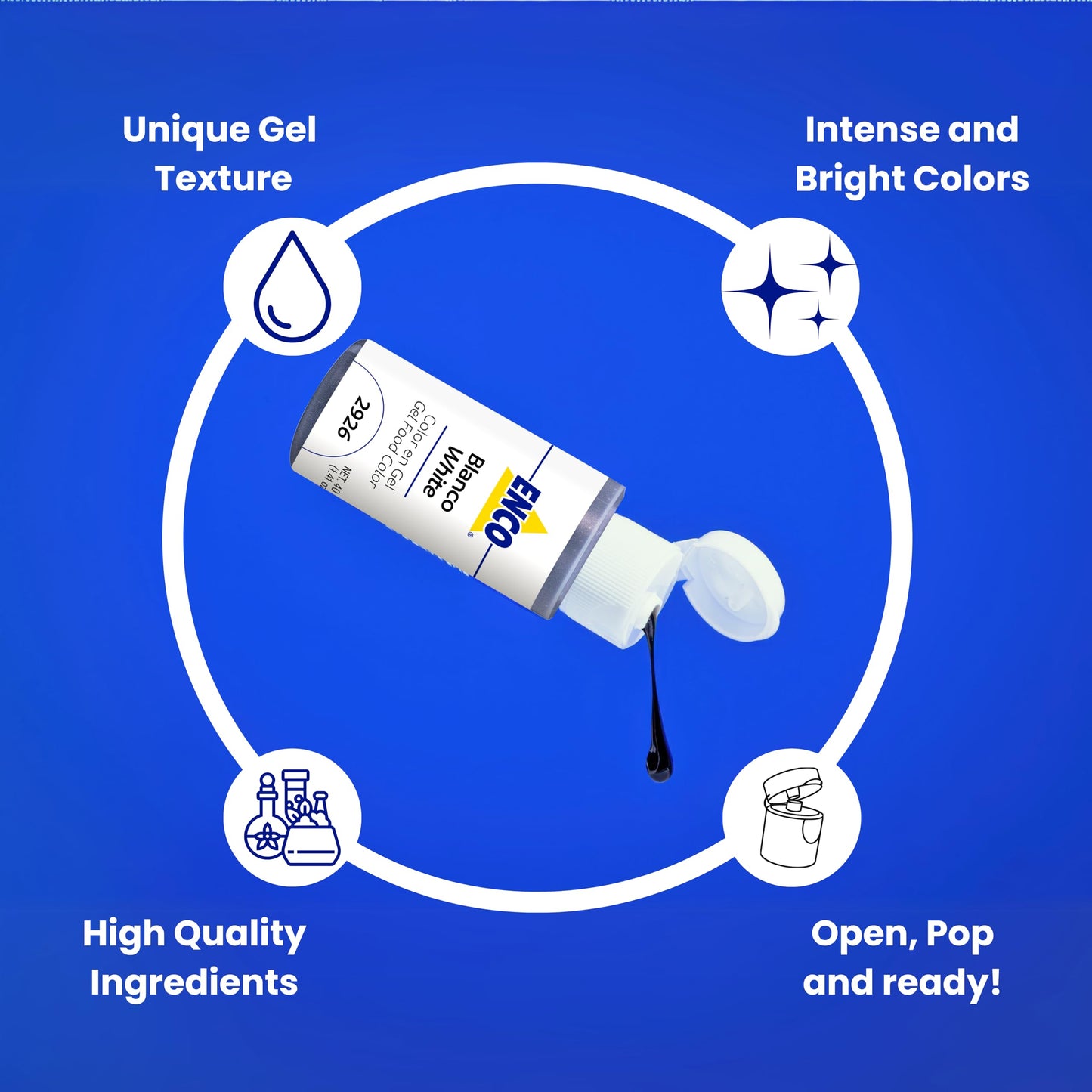 Enco Food Coloring Gel White 1.41 Oz (40G) Concentrated, Vegan