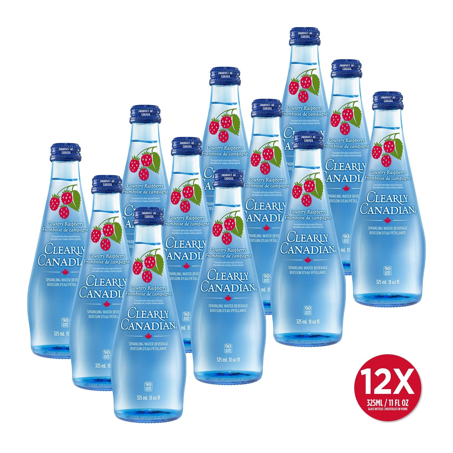 Clearly Canadian Country Raspberry Sparkling Spring Water Beverage, Natural & Carbonated, Flavored Seltzer Water, 1 Case (12 Bot