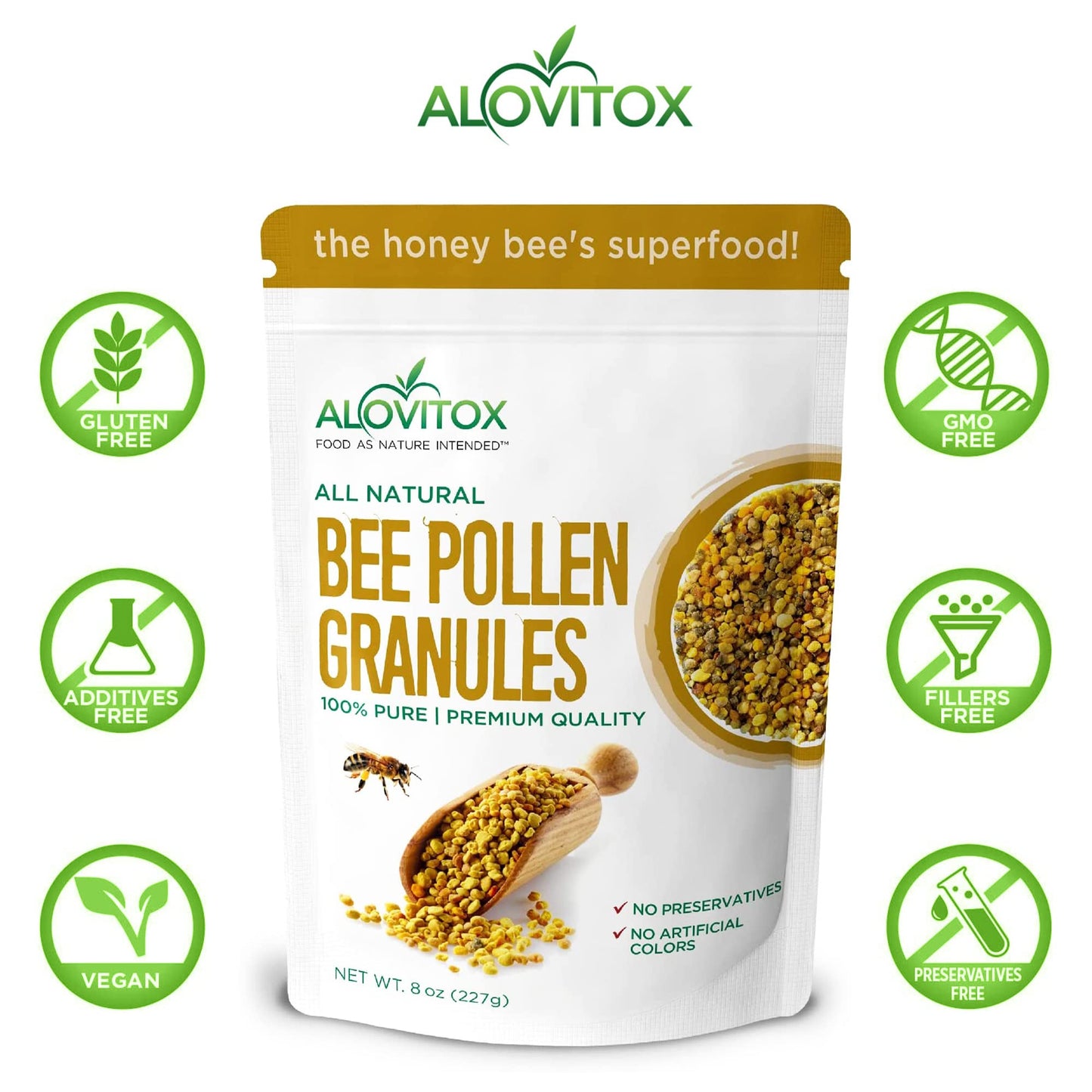 Alovitox Bee Pollen Granules 8 Oz | 100% Pure, Organic Bee Pollen for Bearded Dragons | Superfood Packed Bee Pollen Organic with