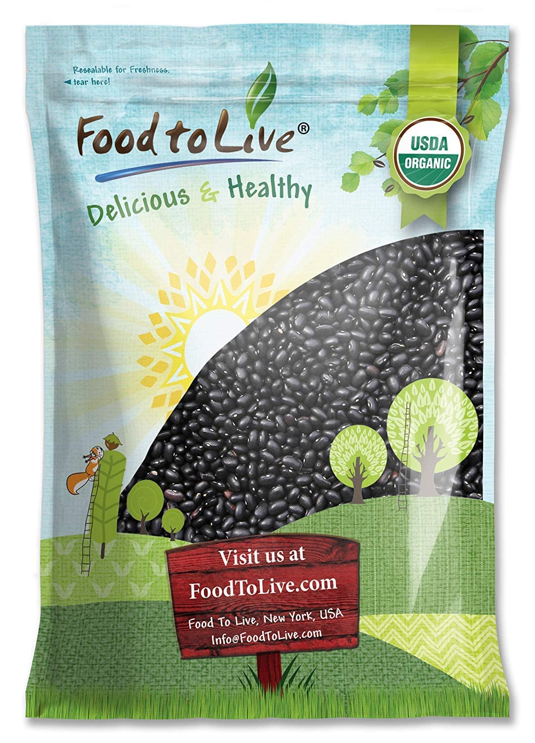 Food to Live Organic Black Beans, Non-GMO, Vegan, 15 Pounds, Bulk, Great Source of Plant-Based Protein and Fiber