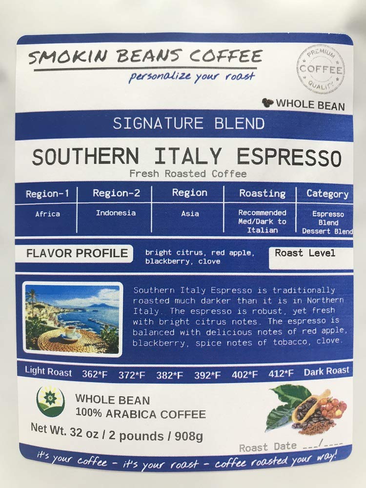 Smokin Beans Southern Italy Espresso Coffee, Italian Roast, Whole Bean, 2-Pound (16 Ounce Pack of 2)