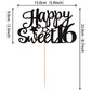 YCTHUNFISH Happy Sweet 16 Cake Topper, Glitter 16th Birthday Decoration, Bamboo, Black