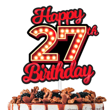 Happy 27th Birthday Cake Topper Fluorescent Flashing Night Out Hen Movie Nightclub Theme Decor Supplies Woman Man Happy Birthday