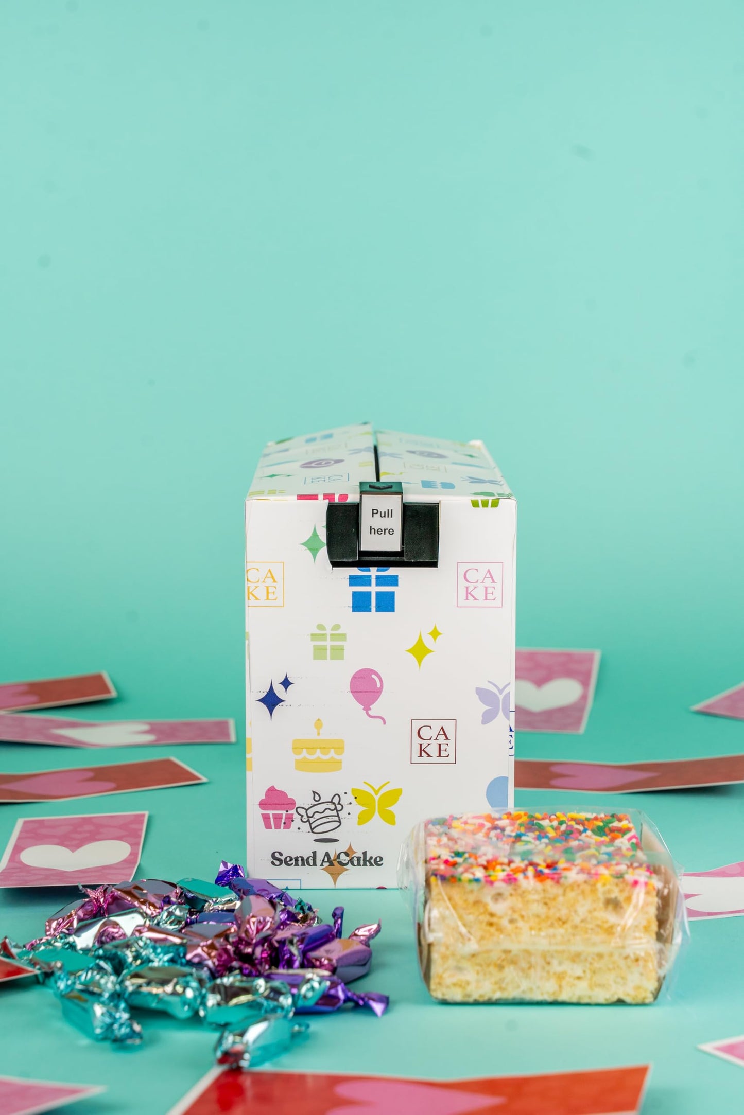 Celebration Love Shower Gift Box By Send A Cake Music Gift With 20 Foil-Wrapped Caramels & 3 Rainbow Sprinkle Crispy Cake – Ready-To-Gift, No Assembly, Birthday, Anniversary, Or Celebration Gift For Women, Men & Kids