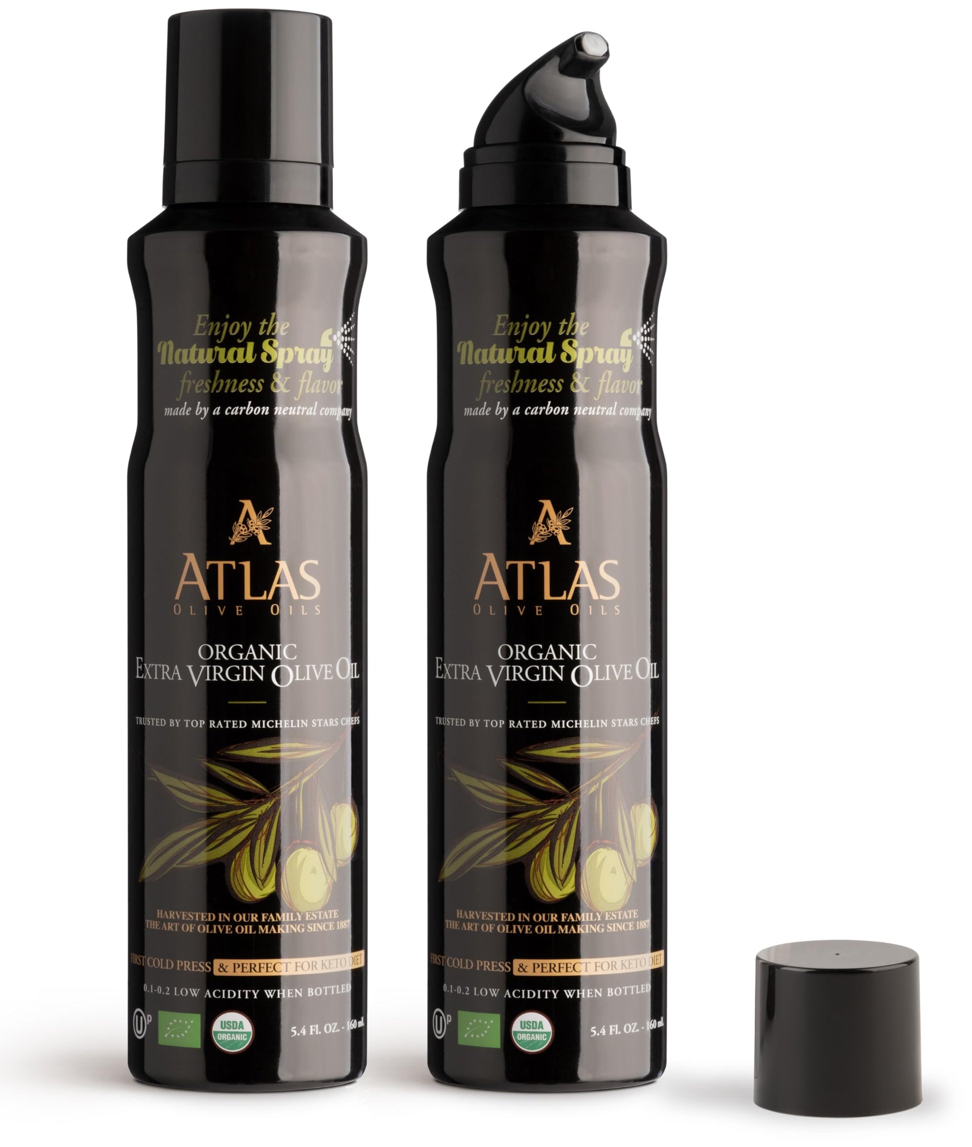A ATLAS OLIVE OILS Olive Oil Spray, Extra Virgin, Non-Stick, Cold Pressed, 5.4 oz, 2 Pack