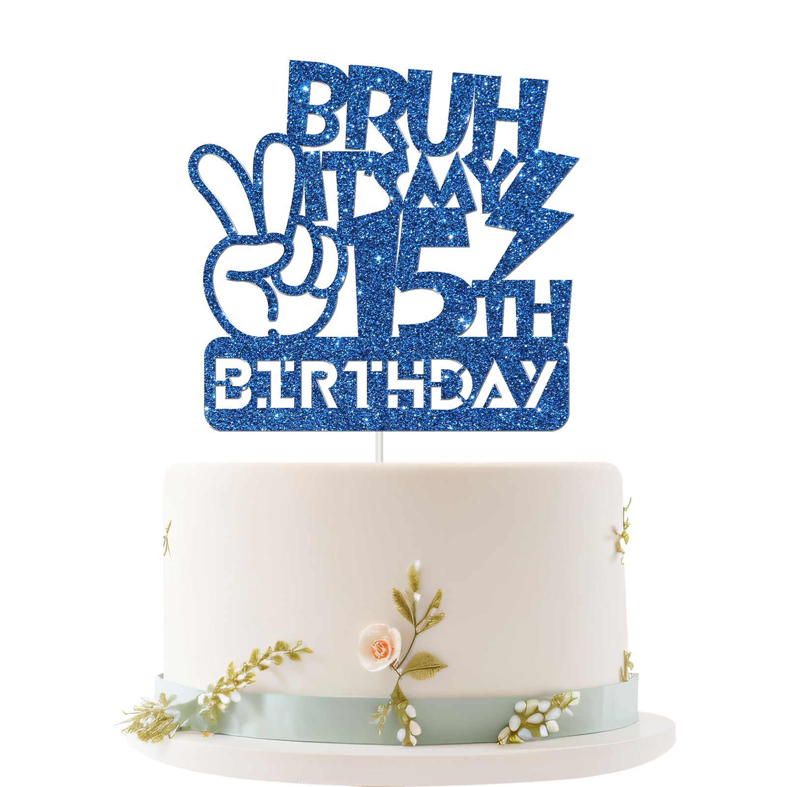 Embhhor Bruh It's My 15th Birthday Cake Topper, Dude Bro I'm 15, Teen Boys Happy 15th Birthday Party Cake Decorations, Blue Glit