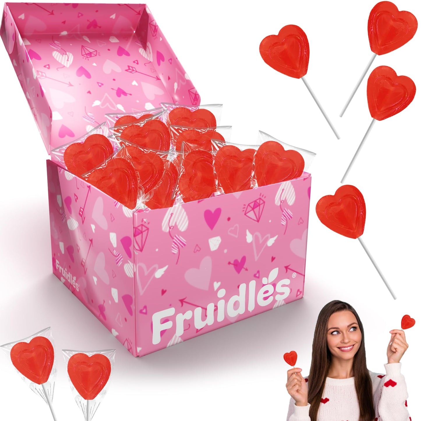 The Dreidel Company Valentines Day Lollipops Red Double Heart Shaped Cherry Flavored, Individually Wrapped (480-Pack)
