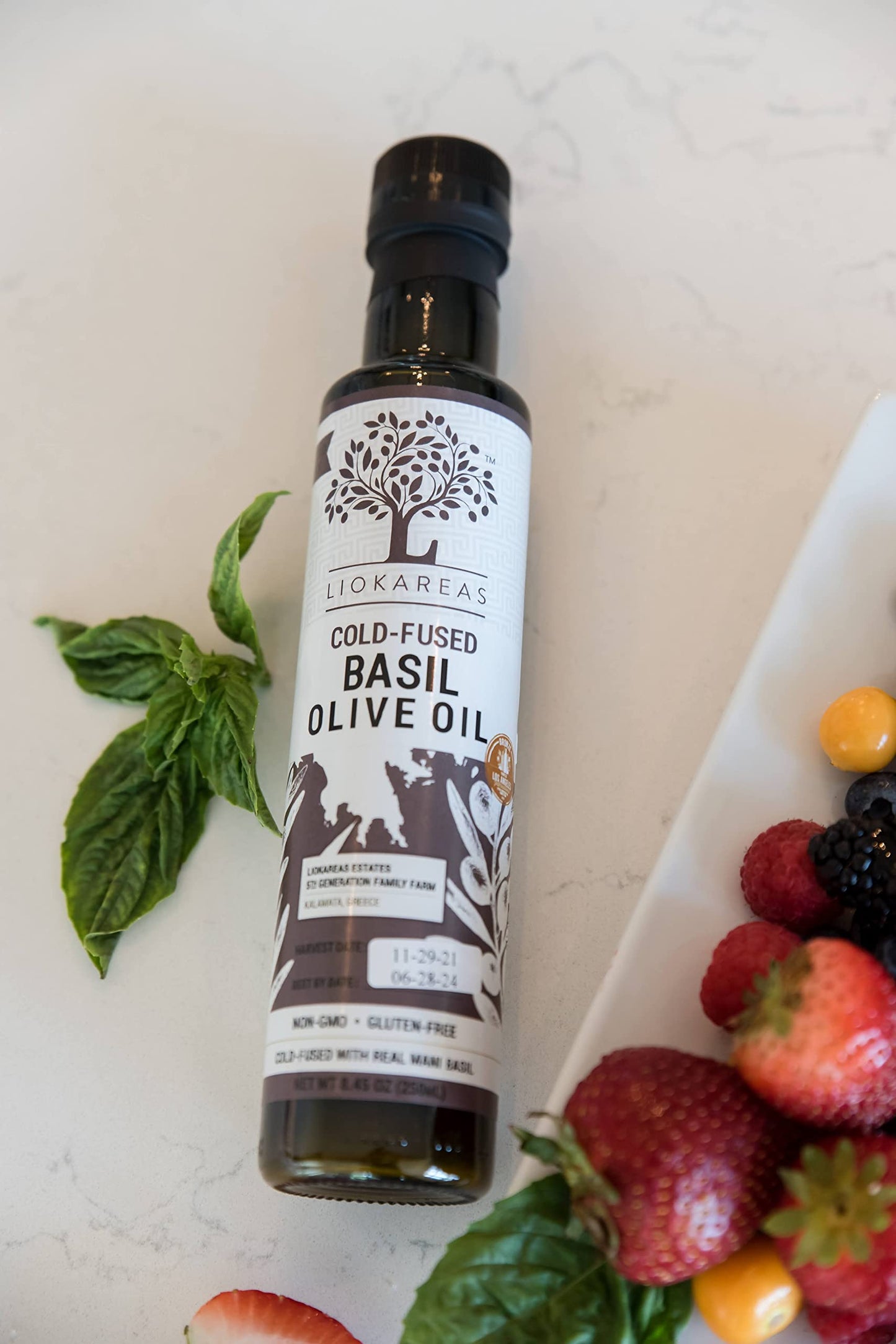 Liokareas Basil Extra Virgin Olive Oil, Cold Pressed, 8.45oz, Greek, Single Sourced, 2020 Global Award Winner