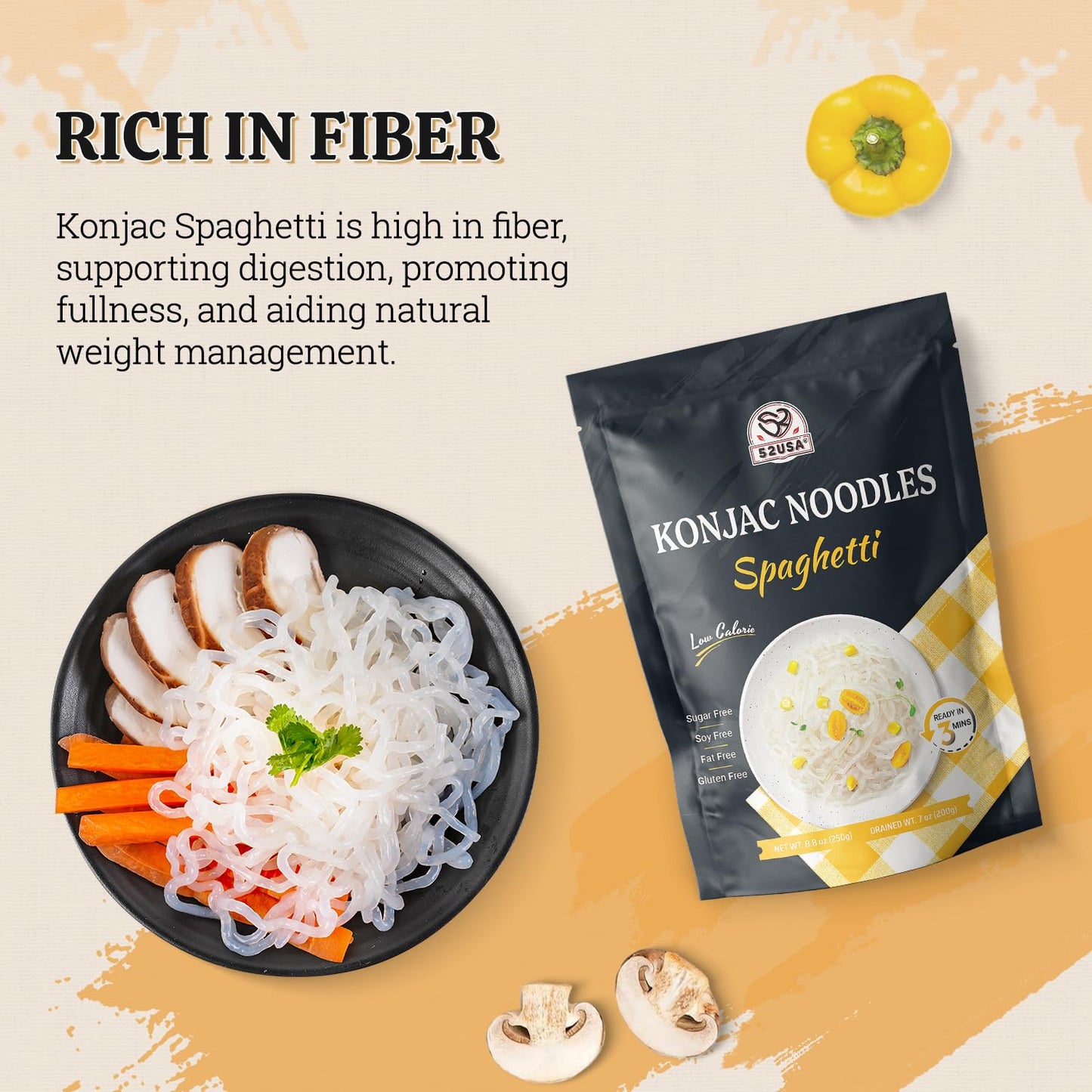 52USA Konjac Shirataki Noodle, Spaghetti, Low Carb Pasta 52.8 Oz (1500 g), Keto and Paleo Friendly, Sugar Free, Vegan, Gluten Fr