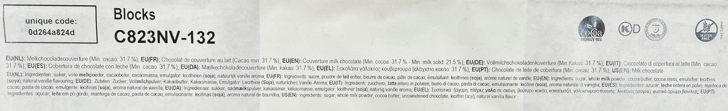 Callebaut C823 Milk Chocolate Block - 11.02Lb (5Kg) - 31.7% Cocoa Solids