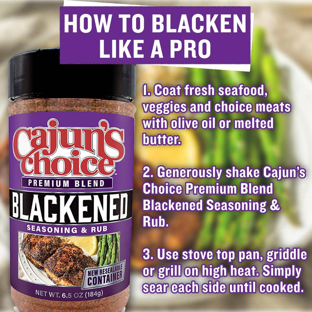 Cajun Choice Blackened Seasoning 6.5 Oz (Pack Of 3) - Use For Grilling Or Cooking Fish, Chicken, Pork, Steak, Vegetables, Burger
