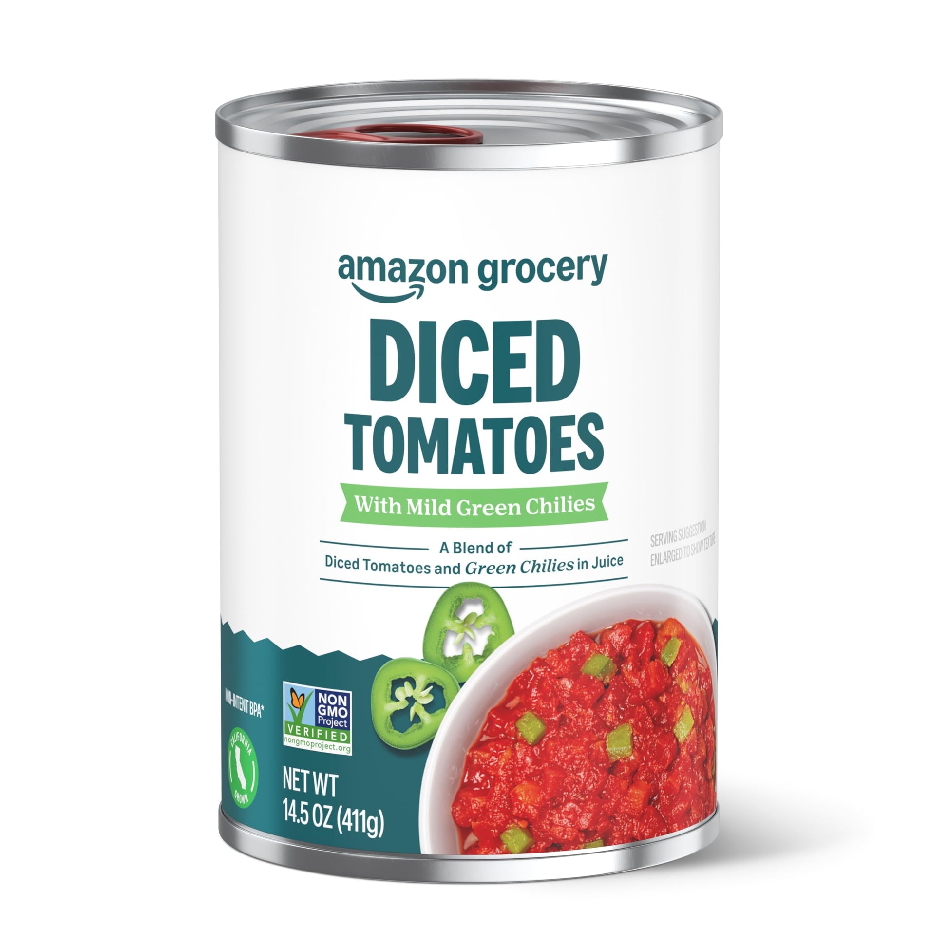 Happy Belly Diced Tomatoes with Green Chilies, 14.5 Ounce, Pack of 1