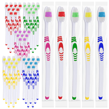 Lingito 50 Bulk Travel Toothbrushes, Individually Wrapped Portable, Manual Disposable Travel Toothbrush Set Adult Children, Mult