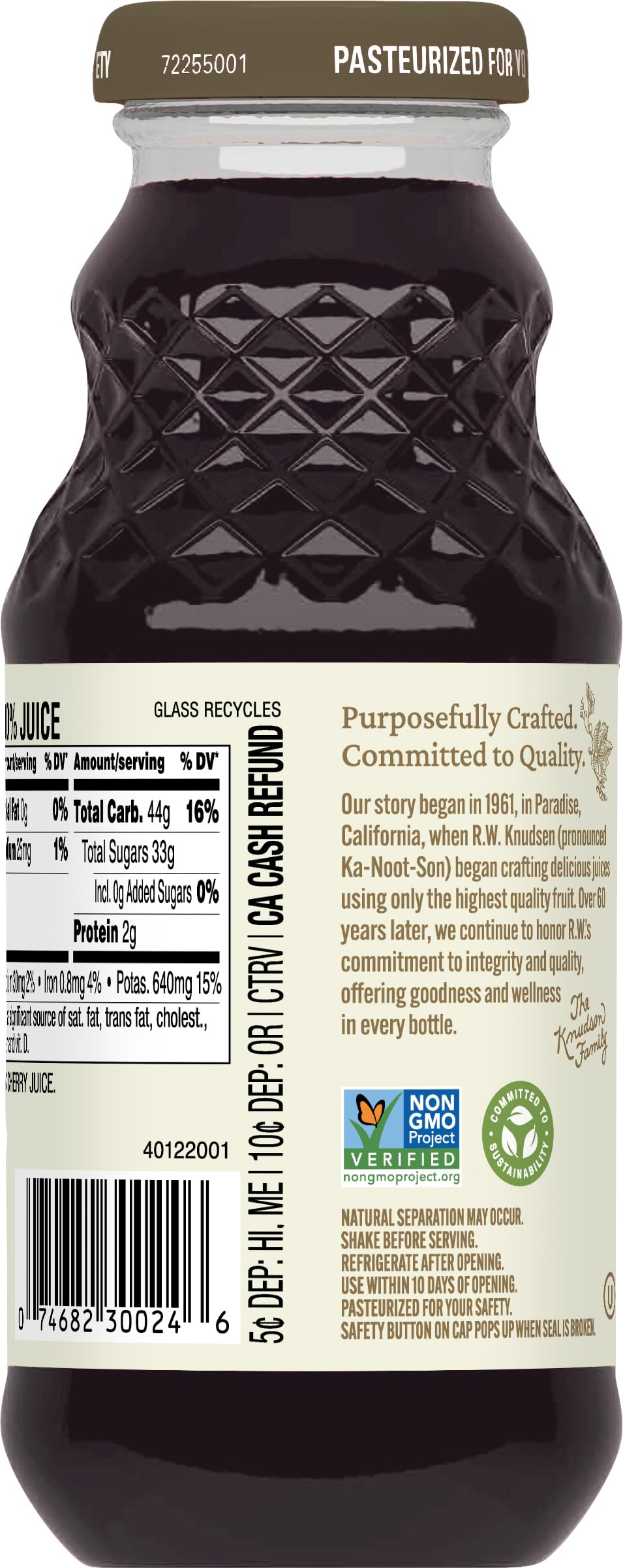 R.W. Knudsen Just Black Cherry Juice, 8 fl oz (12 Pack) - All-Natural Juice, No Added Sugar